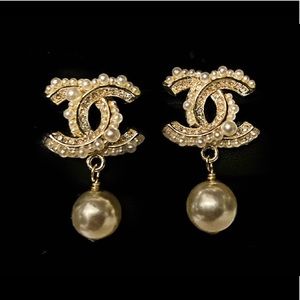 Chanel Gold and Pearl CC Drop Dangle Earrings